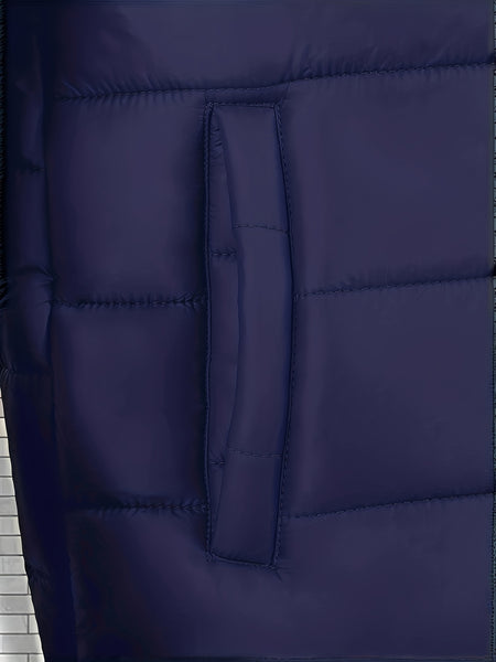 Men'S Outdoor Lightweight Thickened Hooded Windproof Quilted Solid Color Warm Coat