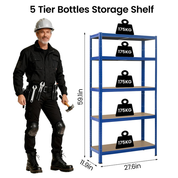 5 Tier Metal Shelving Unit, Heavy Duty Garage Shelving Units, Racking Shelving for Warehouse Workshop Office 148*75*30cm