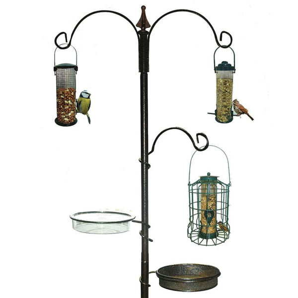 Bird Feeding Station with 3 Brackets | Includes Water & Mesh Dish | Stylish Garden Bird Feeder Stand