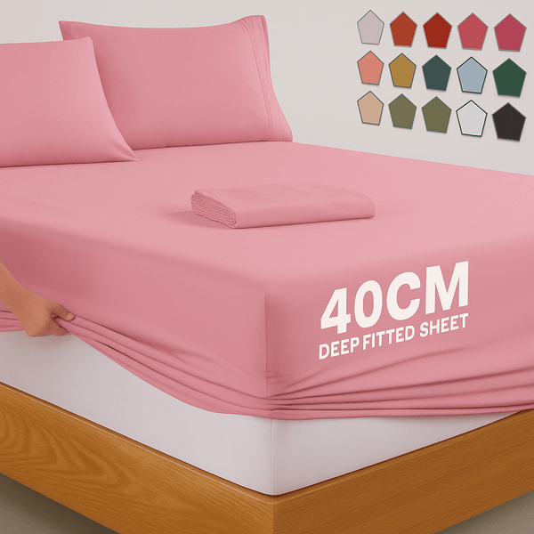 40 CM Extra Deep Fitted Sheets Single Double King Super King Size Bedsheets