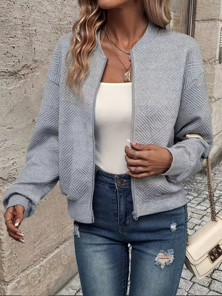 Solid Color Casual Zip-Up Cardigan Jacket