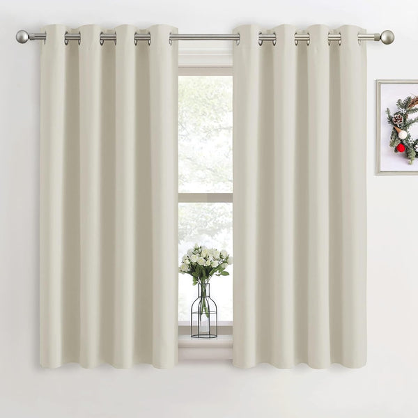 PONY DANCE Grey Blackout Thermal Insulated Curtains for Bedroom, 46 X 54 Inch Short Eyelet Curtains & Drapes, Soft Black Out 2 Panels for Window Living Room/Kitchen