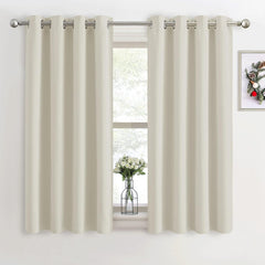 PONY DANCE Grey Blackout Thermal Insulated Curtains for Bedroom, 46 X 54 Inch Short Eyelet Curtains & Drapes, Soft Black Out 2 Panels for Window Living Room/Kitchen