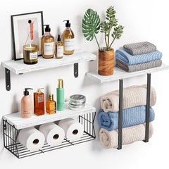 3pcs Wall Mounted Shelf Set - Wood Vertical Storage Organizer Above Toilet, Space Saving Bathroom Shelves for Small Bathrooms, Towel & Decor Storage