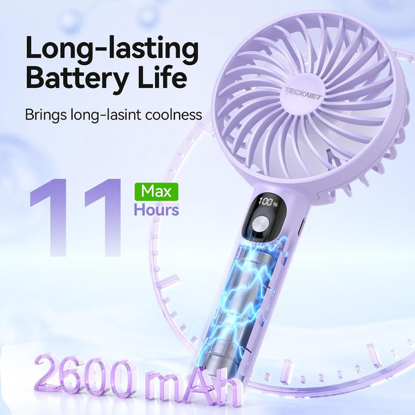 TECKNET Handheld Fan, Portable USB Hand Held Fan Rechargeable with LED Display, Mini Hand Fan 3 Speed Battery Operated Detachable Base Cooling Desk Fans Handheld for Home Office Bedroom Outdoor