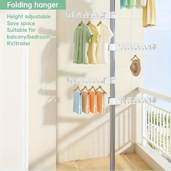 4-Tier Standing Clothes Laundry Drying Rack Coat Hanger Organizer Floor to Ceiling Adjustable Metal Corner Tension Pole