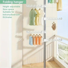 4-Tier Standing Clothes Laundry Drying Rack Coat Hanger Organizer Floor to Ceiling Adjustable Metal Corner Tension Pole
