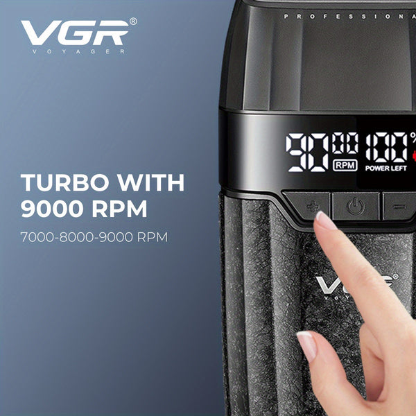 The VGR Men'S Electric Hair Clipper And Trimmer Set Features Interchangeable Ceramic Blades, Operates at High Speeds with 9000 RPM, Includes a Professional Hair Clipper with an LCD Display