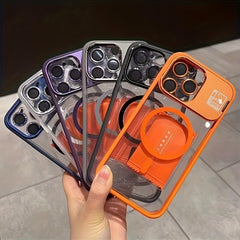 Phone Case: Magnetic Foldable Invisible Bracket Phone Case with Lens Protection Film for iPhone 17 16 15 14 13 12 11 Pro Max 17Air Wireless Charging Cover Fall Resistant Protective Case