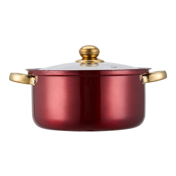 10PCS Multifunctional Stainless Steel Soup Pot Set, Milk Pot for Daily Kitchen Cooking, Hot Pot and Instant Noodles, Sturdy Gold-Plated Handles, Red