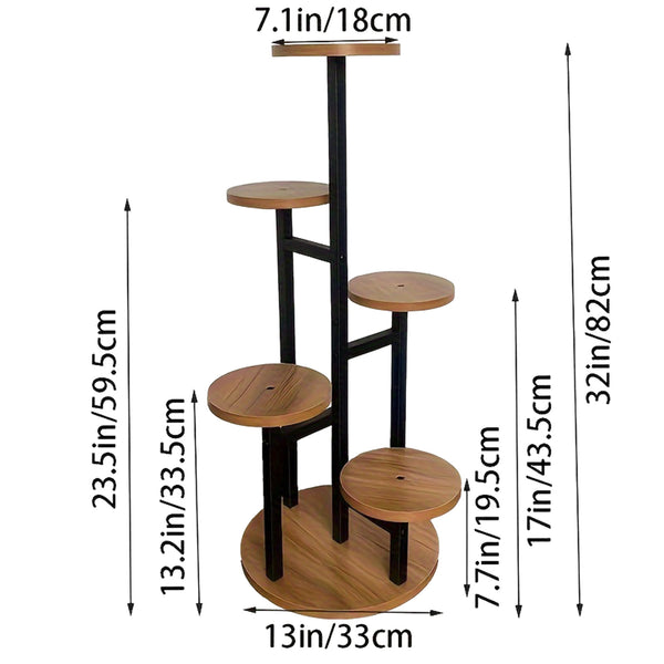 1 6-Tier Plant Stand with Wide Tray & Corner Pot Holder - Heavy-Duty Wood & Iron Multi-Tier Flower Display Shelf Suitable for /Outdoor Use, Space-Saving Step Shelves with Plant Display (Balcony,,)