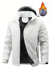 Men's Winter Fleece-Lined Hooded Jacket, with Letter Print for Outdoor Sports & Travel