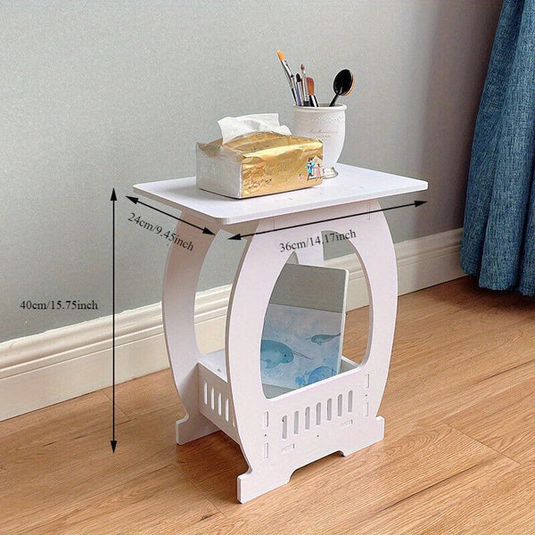 Compact Two-Level White Nightstand with a Shelf, Suitable for Bedroom Or As a Coffee End Table
