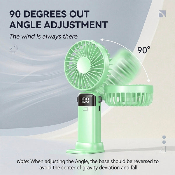 1 Foldable 3-in-1 Handheld Fan with LED Digital Display and 5 Adjustable Wind Speeds, Portable USB Rechargeable Fan with 90° Angle Adjustment and Whisper-Quiet Operation for Outdoor Travel Office and Daily Use