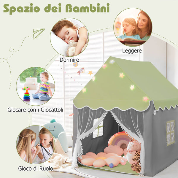 Large Kids Play House with Washable Mat and Star Lights