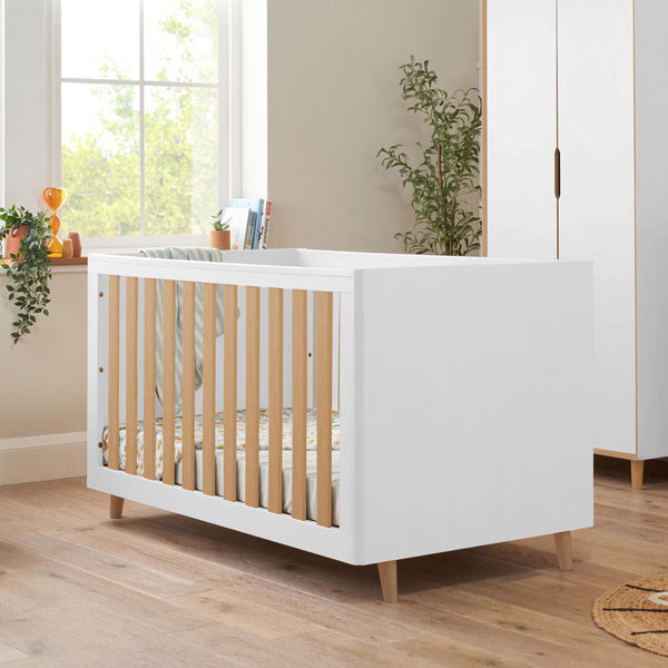 Tutti Bambini Fika 4 Piece Nursery Set with Sprung Mattress, White & Light Oak
