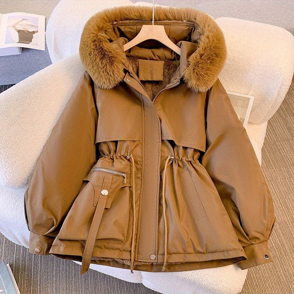 [Winter Coat Women] Women's Parka Autumn And Winter 2025 New Slim Parka, Fashionable And Versatile Plush One-piece Coat, Solid Color Daily Casual Style, Elegant Temperament Style, Comfortable And Warm to Wear, Halloween And Christmas Clothes Women