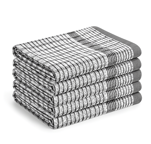 Checked Tea Towels Dish Cloths Pack of 5 Cotton Towels Quick Dry Large Size 50x75cm