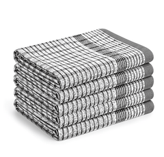 Checked Tea Towels Dish Cloths Pack of 5 Cotton Towels Quick Dry Large Size 50x75cm