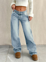 Women'S Y2K Street Style Straight Leg Jeans for Winter - Casual Denim Pants for in Retro Vintage Blue