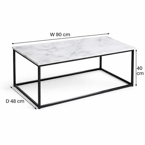 Coffee Table Marble Effect Top Rectangle Centre Table Metal Frame for Living Room
