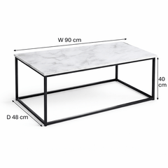 Coffee Table Marble Effect Top Rectangle Centre Table Metal Frame for Living Room