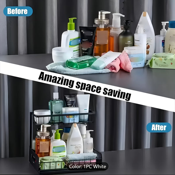 Pull-Out Organizer Rack, Multi-Functional Double-Layer Sundries Storage Rack, Large Capacity Sliding Storage Rack, Suitable for Kitchen And Bathroom, Home Organize And Storage, Home Additions