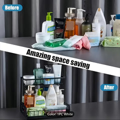 Pull-Out Organizer Rack, Multi-Functional Double-Layer Sundries Storage Rack, Large Capacity Sliding Storage Rack, Suitable for Kitchen And Bathroom, Home Organize And Storage, Home Additions