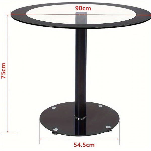 Black Dining Table and Chairs Set of 4, Round Tempered Glass Table with High Back PU Leather Chairs