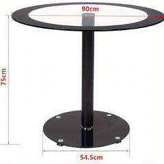 Black Dining Table and Chairs Set of 4, Round Tempered Glass Table with High Back PU Leather Chairs