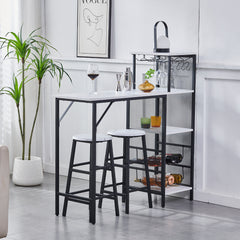 3pcs Bar Table and Stools Set, Kitchen Breakfast Bar Table and Chairs Set 2 with Cup Holder and Wine Rack, Bar Table Sets Furniture for Kitchen, Dining Room, Pub, Cafe