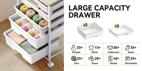 KINGRACK 5-Drawer Rolling Storage Cabinet with Lockable Casters & /Grey Drawers - Heavy-Duty Iron Frame, Space-Saving Mobile Organizer Cart, Compact 27-Inch Height, 3.2 Cu Ft Capacity, Stackable Design for Bedroom, Living Room, Home Office - Easy As