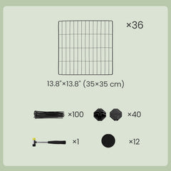 2-Floor Metal Pet Playpen, 36 Grid Panels, Customisable Cage Enclosure for Small Animals, Guinea Pigs Hamster Runs, Rabbit Hutches, Includes Mallet, Indoor, 143 x 73 x 71 cm