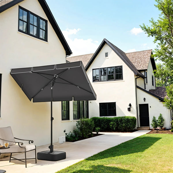 Rectangular Balcony Parasol 1.8 x 1.25 m, UPF 50+ Protection, Tilting Sunshade, PA-Coated Canopy, Carrying Bag, Garden Terrace, Base Not Included, Grey,White