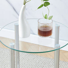 Round Side Table, Glass Sofa Side Table for Living Room, 2-Tier Small Coffee Table with Glass Top and Chrome Legs
