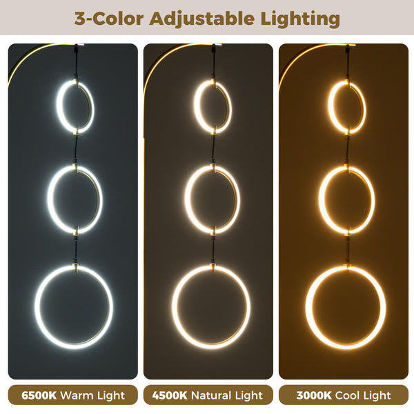 DORTALA 3-Circle LED Floor Lamp | Foot Pedal Switch, 3 Color Temperatures, Metal End, Matte, Modern Style, Plug Powered, British Specification Plug