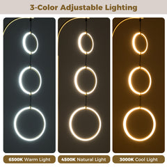 DORTALA 3-Circle LED Floor Lamp | Foot Pedal Switch, 3 Color Temperatures, Metal End, Matte, Modern Style, Plug Powered, British Specification Plug