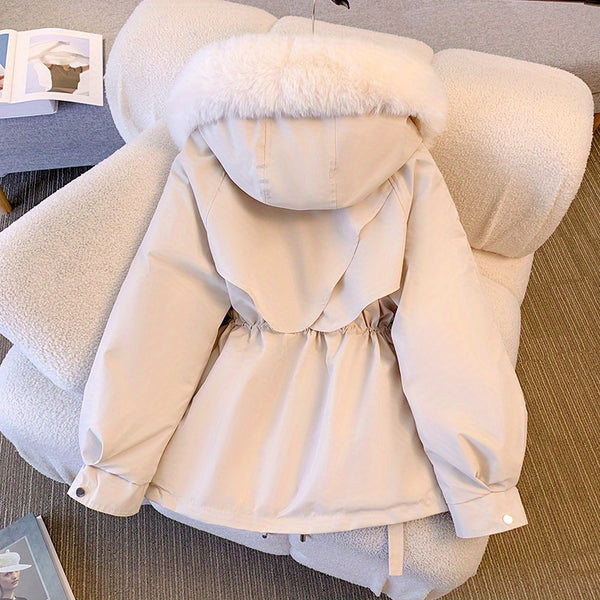 [Winter Coat Women] Women's Parka Autumn And Winter 2025 New Slim Parka, Fashionable And Versatile Plush One-piece Coat, Solid Color Daily Casual Style, Elegant Temperament Style, Comfortable And Warm to Wear, Halloween And Christmas Clothes Women