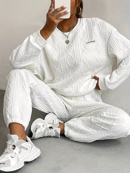 New Women'S Clothing Set Featuring Textured Fabric, Long-Sleeve Sweatshirt, And Long Pants, Stylish And Versatile for Casual Wear