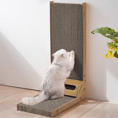 L-Shaped Cat Scratching Tower, 60cm Tall Scratching Pad, Multi-Functional Scratch Post with Lounging Platform, Multi-Angle Vertical/Horizontal Scratching Surface for Adult Cats, 40*25*60cm