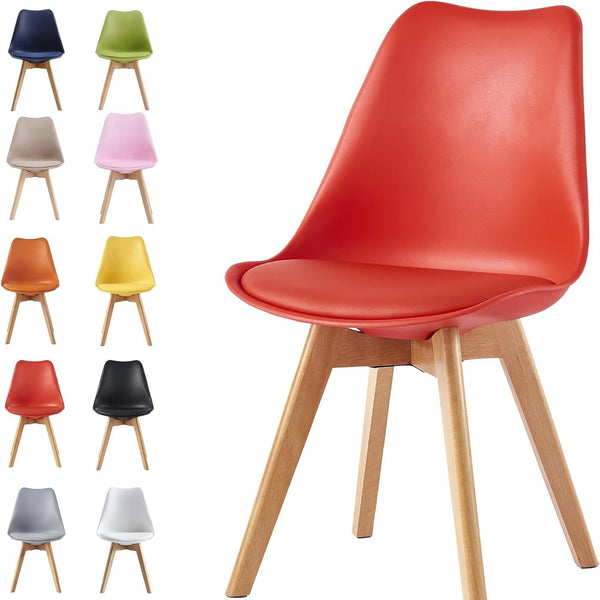 mcc direct 1Pcs Dining Chair Wooden Legs Soft Cushion Pad Stylish DELUXE Retro Lounge Dining Office EVA