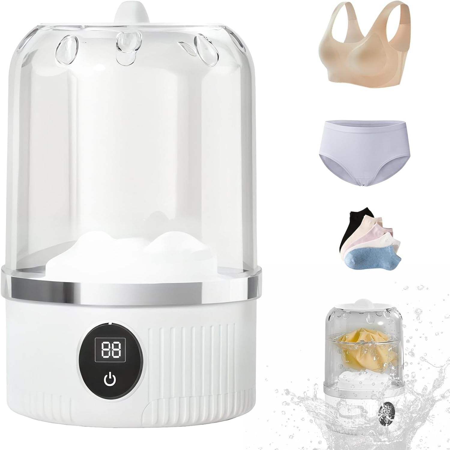 Portable Washing Machine, Underwear Washer, Small Washing Machines, Mini Washing Rechargeable Cordless Washing-Machine, Laundry Cup for Bra, Underwear, Socks (1.2 L Capacity)