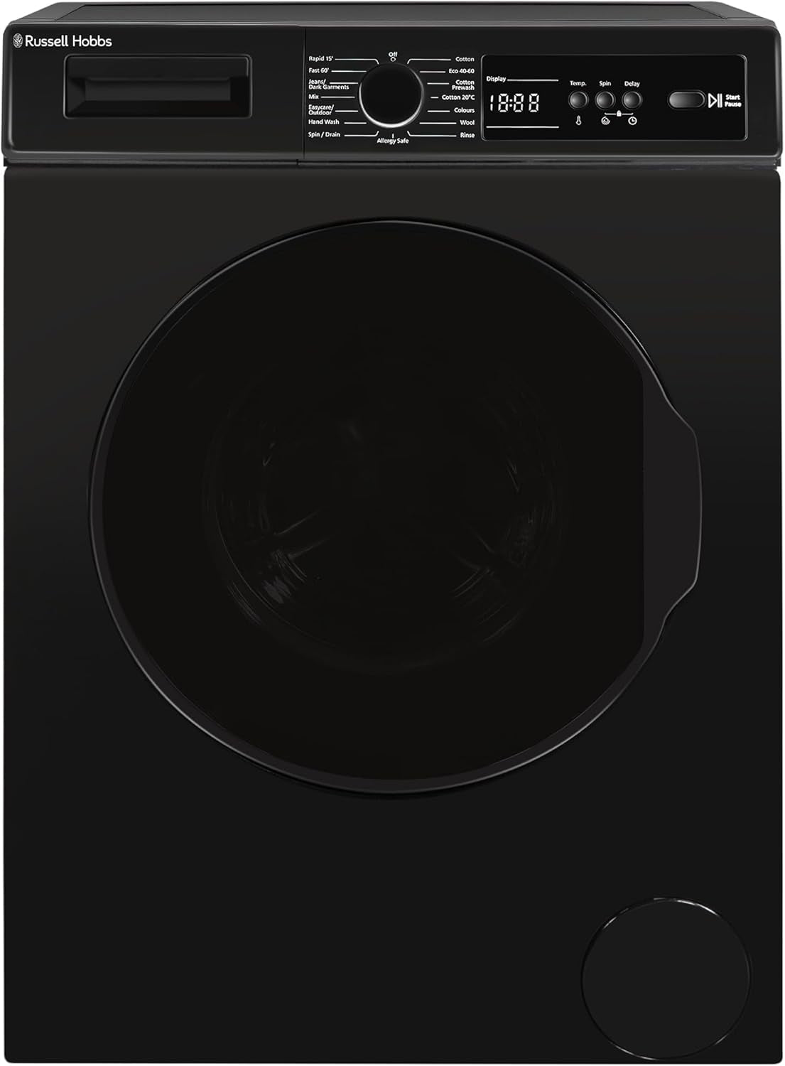 Russell Hobbs Freestanding Washing Machine, 8Kg Capacity, 1400 Rpm, 15 Programmes, Eco Technology, Rapid Wash Cycles, Black, RH814W111B