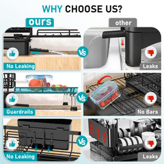 1pc Expandable Kitchen Sink Dish Drainer Rack With Drip Tray Cutlery Holder Plate Rack