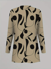 3pcs Women's Set: Abstract Print Cardigan with Vest Top and Elegant Casual Pants, Essential for Casual Attire