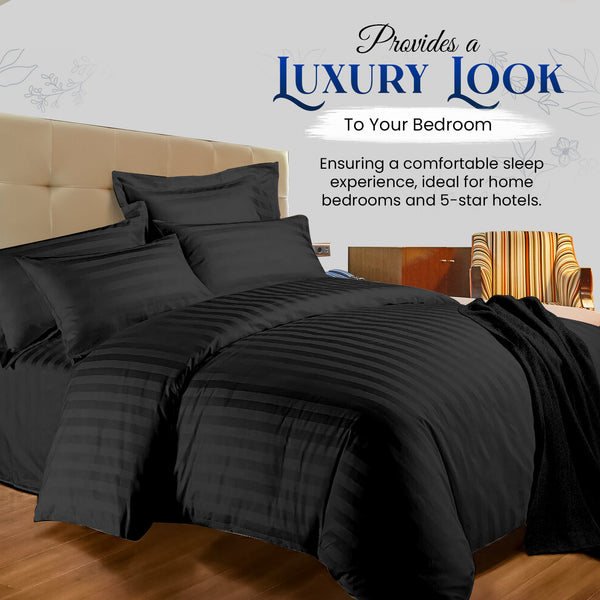 Luxurious Hotel Quality Egyptian Stripe Duvet/Quilt Cover Bedding Set with Pillowcases All Sizes Bedding Set - 3pcs Hypoallergenic Satin Stripes Microfiber Duvet Quilt Cover with Pillow Cases - Soft Comfortable, Durable Breathable & Anti-Wrinkle Duvet Cov