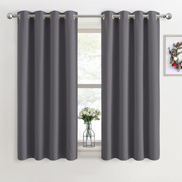 PONY DANCE Grey Blackout Thermal Insulated Curtains for Bedroom, 46 X 54 Inch Short Eyelet Curtains & Drapes, Soft Black Out 2 Panels for Window Living Room/Kitchen