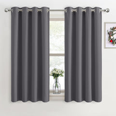 PONY DANCE Grey Blackout Thermal Insulated Curtains for Bedroom, 46 X 54 Inch Short Eyelet Curtains & Drapes, Soft Black Out 2 Panels for Window Living Room/Kitchen