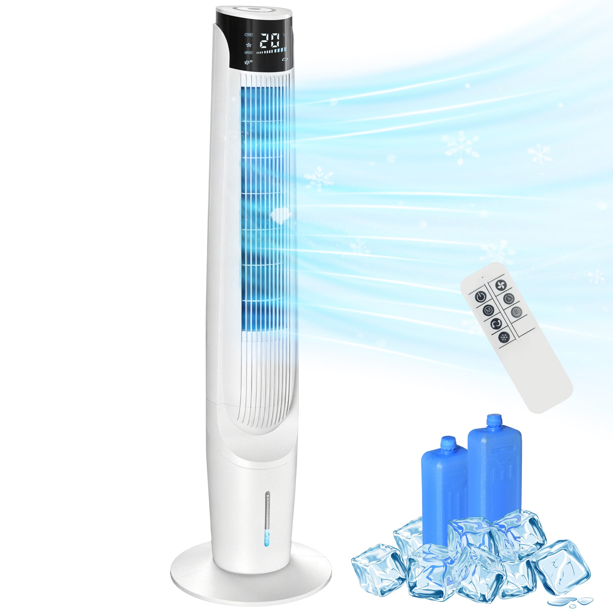 Ice Cooling Tower Fan, Water Conditioner Evaporative Air Cooler Unit with 4 Modes, 3 Speed, Remote Control, Timer, Oscillating for Home Bedroom, Black