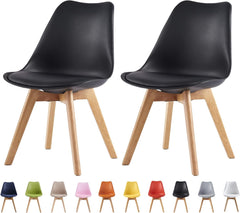 mcc direct Set of 2 Dining Chairs Wooden Legs Soft Cushion Pad Stylish DELUXE Retro Lounge Dining Office EVA
